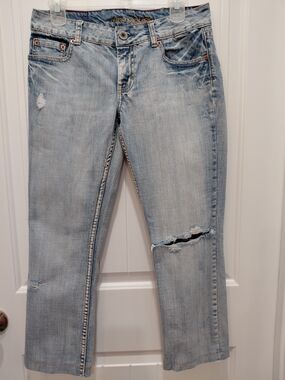 American Eagle Outfitters Light Blue Distressed Cropped Jeans Sz 6 ##2016